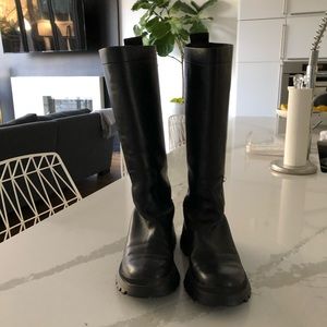 Prada tall leather motorcycle boot